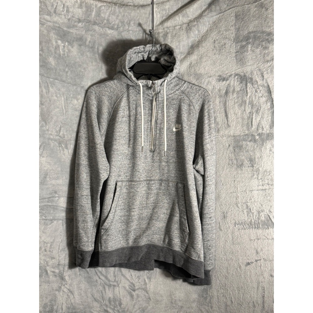 Nike Sportswear Womens Quarter Zip Hoodie Heather Gray Cotton French Terry Large